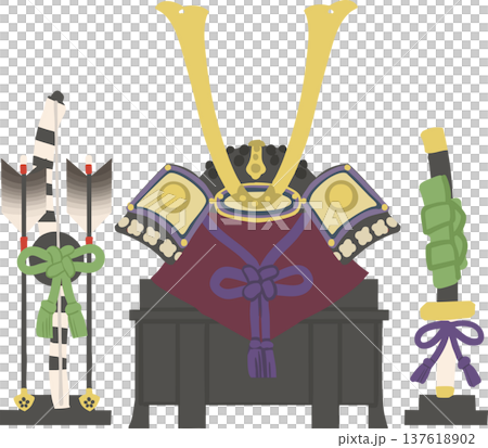 弓太刀付きの兜飾り（五月人形）端午の節句・こどもの日のベクターイラスト 137618902