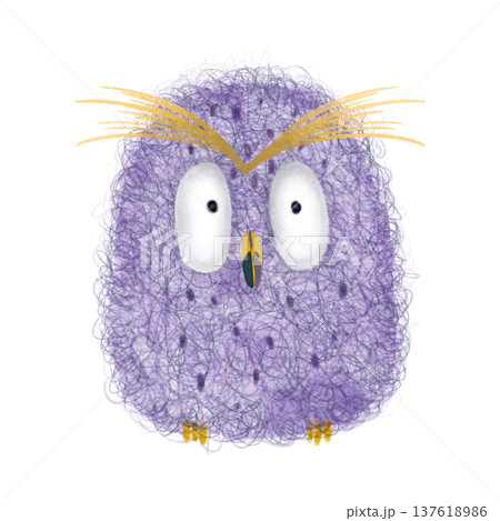 Owl is purple. Cartoon character. Watercolor, pastel, pencil. Cute, delicate illustration in a simple, flat style. Isolated. A design element Owl is purple. Cartoon character. Watercolor, pastel, pencil. Cute, delicate illustration in a simple, flat style. Isolated. A design element 137618986