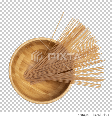 whole wheat spaghetti in a wooden bowl 137619194