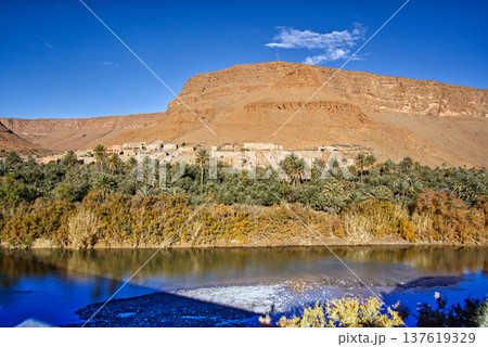 Morocco ziz river oasis and ancient village 137619329