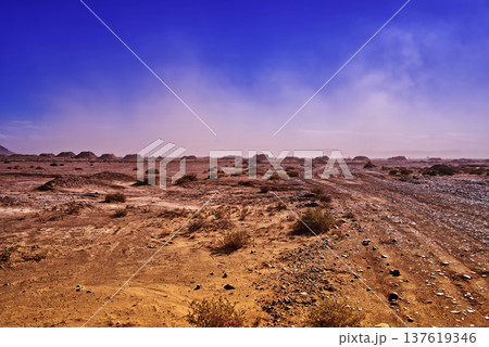 Dirt road in dry moroccan desert landscape Dirt road in dry moroccan desert landscape 137619346