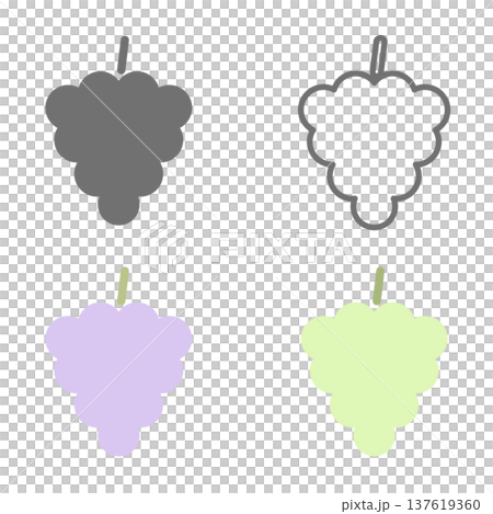 ぶどうとマスカットのアイコン4種セット（カラー・線画・モノクロ） 137619360