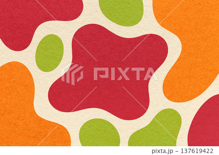 Abstract red, green and orange background with amorphous shapes and spots, paper texture in flat organic design Abstract red, green and orange background with amorphous shapes and spots, paper texture in flat organic design 137619422