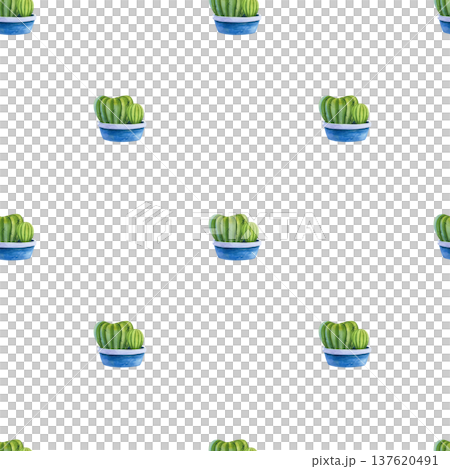 Seamless pattern with cacti. Watercolor illustration of houseplants in decorative pots. Seamless pattern with cacti. Watercolor illustration of houseplants in decorative pots. 137620491