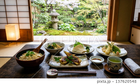 たけのこ料理（たけのこ御飯、若竹煮、素焼き、たけのこの刺身、たけのこの天ぷら） 137620548