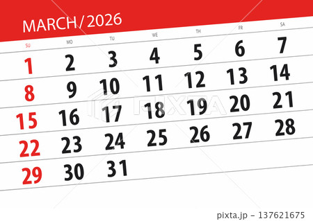 Calendar 2026, deadline, day, month, page, organizer, date, March 137621675