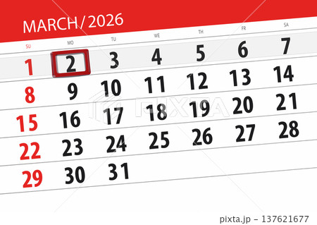 Calendar 2026, deadline, day, month, page, organizer, date, March, monday, number 2 137621677