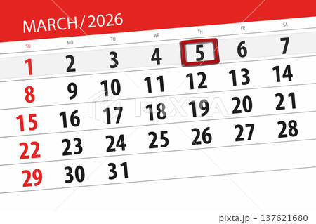 Calendar 2026, deadline, day, month, page, organizer, date, March, thursday, number 5 137621680