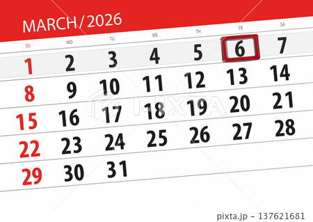 Calendar 2026, deadline, day, month, page, organizer, date, March, friday, number 6 137621681