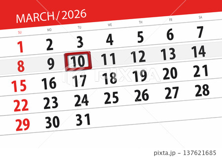 Calendar 2026, deadline, day, month, page, organizer, date, March, tuesday, number 10 137621685