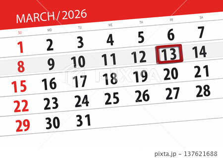 Calendar 2026, deadline, day, month, page, organizer, date, March, friday, number 13 137621688