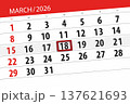 Calendar 2026, deadline, day, month, page, organizer, date, March, wednesday, number 18 137621693