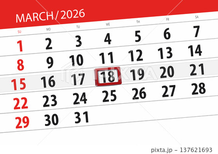 Calendar 2026, deadline, day, month, page, organizer, date, March, wednesday, number 18 137621693
