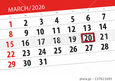 Calendar 2026, deadline, day, month, page, organizer, date, March, friday, number 20 Calendar 2026, deadline, day, month, page, organizer, date, March, friday, number 20 137621695