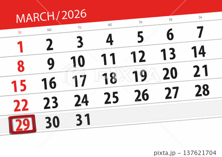 Calendar 2026, deadline, day, month, page, organizer, date, March, sunday, number 29 137621704