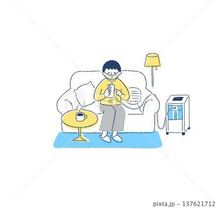 室内で酸素濃縮装置を使用している女性 137621712