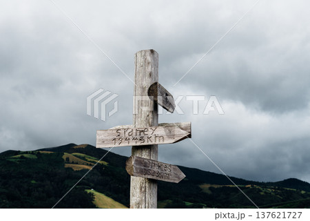 Wooden Signpost in Sao Miguel 137621727