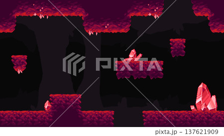 Retro pixel crystal cave platform game background 137621909