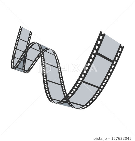 Blank curved film strip isolated on white background. Wavy movie tape in perspective. Vector illustration 137622043