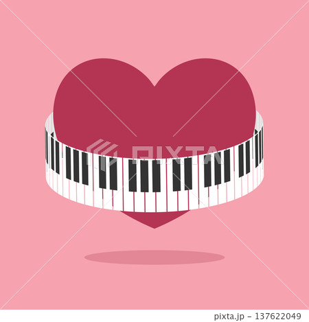 Heart in circle of piano keys. Music emblem symbol. Vector illustration Heart in circle of piano keys. Music emblem symbol. Vector illustration 137622049