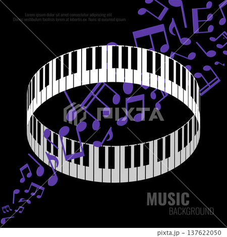 Music background with round shaped piano keys and music notes. Vector illustration Music background with round shaped piano keys and music notes. Vector illustration 137622050