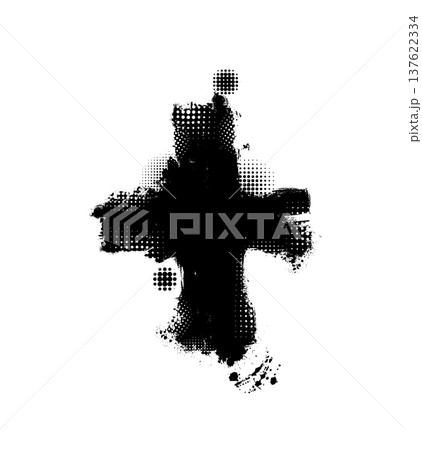 Cross of brush strokes. Hand drawn. Not AI, vector illustration. 137622334