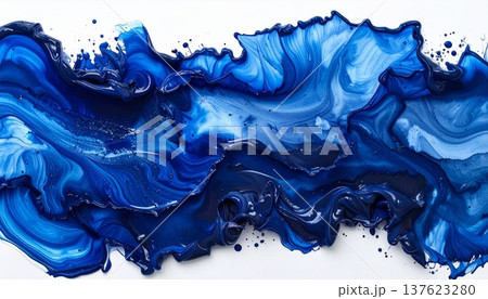 Abstract Fluid Art with Swirling Blue Tones and White Speckles 137623280