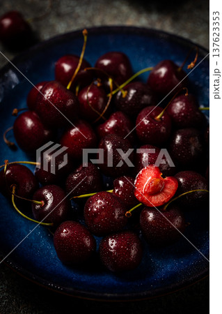 Fresh cherry on plate 137623353