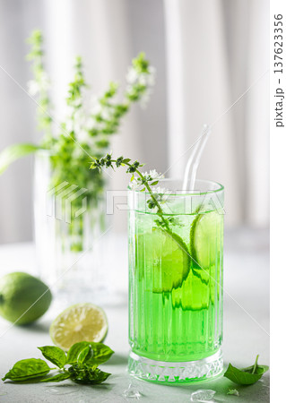 emonade with lime, basil and ice emonade with lime, basil and ice 137623356