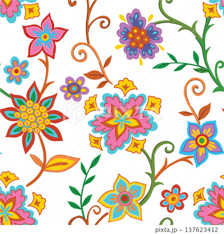 Seamless print of oriental floral ornaments. colorful vector pattern Seamless print of oriental floral ornaments. colorful vector pattern 137623412
