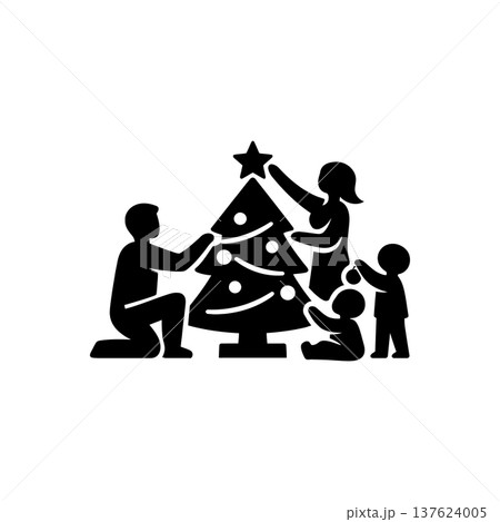 Family Decorating Christmas Tree Icon Family Decorating Christmas Tree Icon 137624005