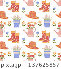 Gardening Pattern Straw Hat Boots Watering Can 137625857