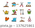 Gardening Icon Set. Tools Plants Bright Colors 137625861