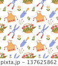 Gardening Pattern White Background. Tulips Apron Tools 137625862