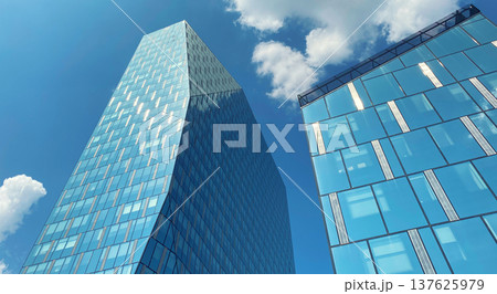 Office building. Glass skyscrapers in business center. Architecture, commercial real estate, sky 137625979