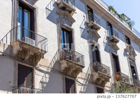 Traditional Italian residential architecture with balconies Catania, Sicily, Italy, Traditional Italian residential architecture with balconies Catania, Sicily, Italy, 137627707