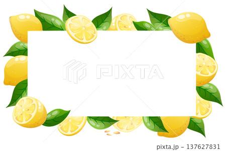 Vector lemon frame with halves, slices and leaves Vector lemon frame with halves, slices and leaves 137627831