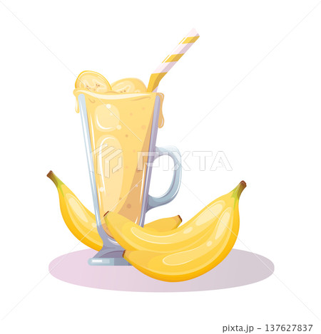 Vector glass cup with banana smoothie 137627837
