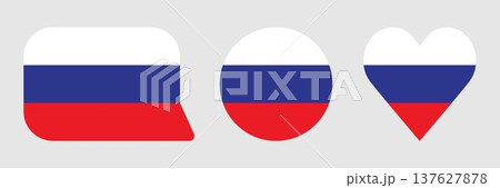 Flags of Russia - flat collection icon. Russia national flag set shape variations vector icon. Isolated sticker. 137627878
