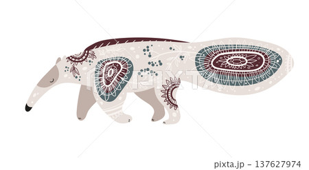 Stylized vector illustration of an anteater decorated with ornamental tribal patterns. Decorative wild animal isolated on white background. Stylized vector illustration of an anteater decorated with ornamental tribal patterns. Decorative wild animal isolated on white background. 137627974
