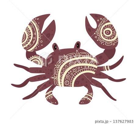 Stylized vector illustration of a crab decorated with ethnic ornamental patterns. Decorative marine animal isolated on white background. Stylized vector illustration of a crab decorated with ethnic ornamental patterns. Decorative marine animal isolated on white background. 137627983