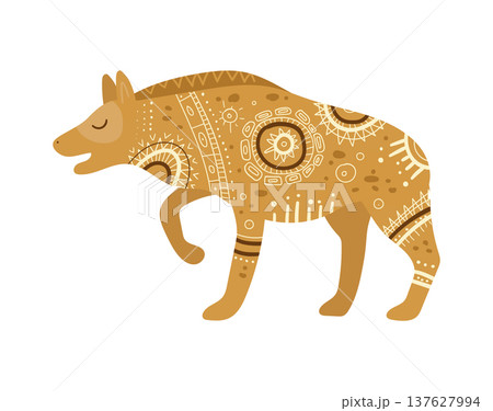 Stylized vector illustration of a hyena decorated with ethnic tribal patterns. Decorative wild animal design isolated on white background. Stylized vector illustration of a hyena decorated with ethnic tribal patterns. Decorative wild animal design isolated on white background. 137627994