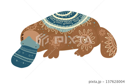 Stylized vector illustration of a platypus decorated with ethnic ornamental patterns. Decorative aquatic mammal isolated on white background. Stylized vector illustration of a platypus decorated with ethnic ornamental patterns. Decorative aquatic mammal isolated on white background. 137628004
