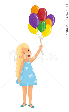 Girl with a Colorful Bunch of Balloons Girl with a Colorful Bunch of Balloons 137628041