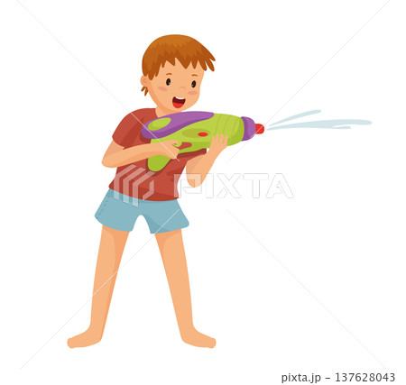 Boy with a Green Water Pistol 137628043