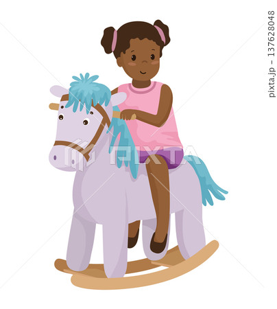Girl Riding a Rocking Horse 137628048