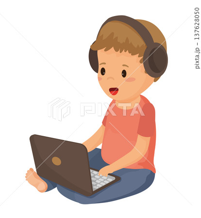 Boy with Laptop and Headphones Boy with Laptop and Headphones 137628050
