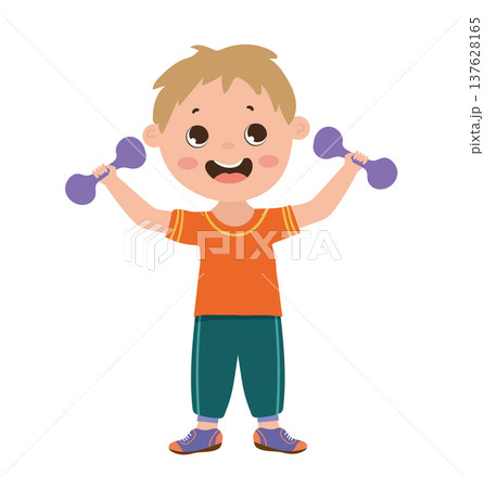 Boy Lifting Dumbbells Boy Lifting Dumbbells 137628165