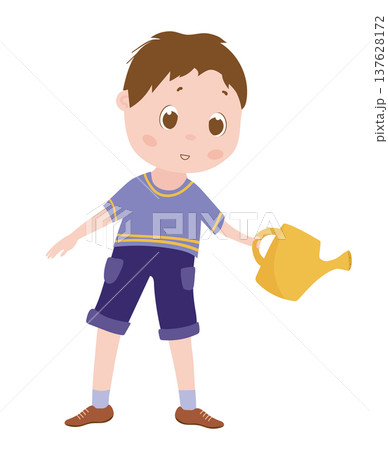 Boy Watering with Watering Can Boy Watering with Watering Can 137628172