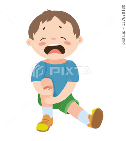 Boy Crying with Injured Knee Boy Crying with Injured Knee 137628180